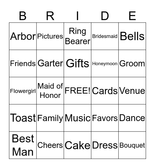 Maika's Bridal Shower Bingo Card