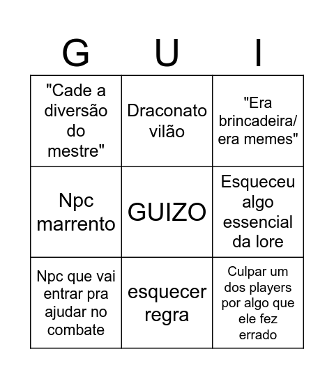 Bingo do guilherme Bingo Card