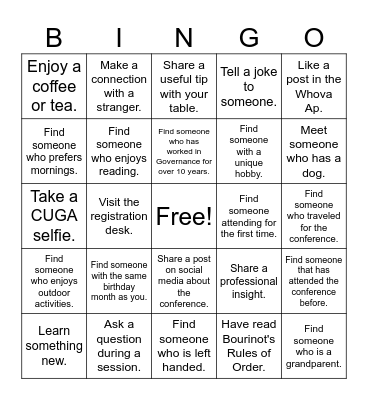 CUGA Conference Bingo Card