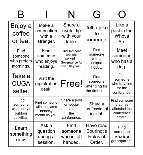 CUGA Conference Bingo Card