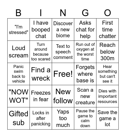 ScaredyChlo's Subnautica Bingo! Bingo Card