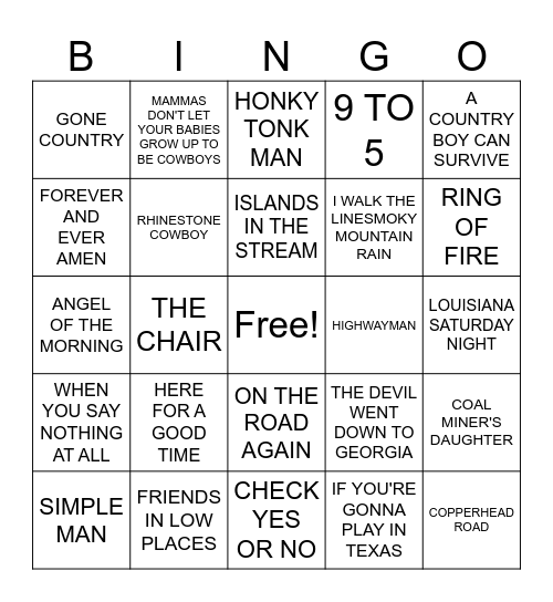 OLD SCHOOL COUNTRY Bingo Card