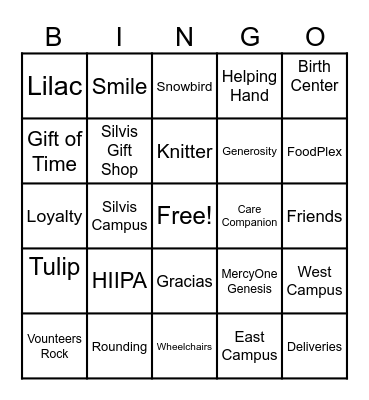 Volunteer Appreciation Bingo Card