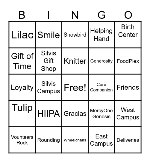 Volunteer Appreciation Bingo Card