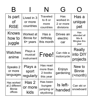 Binnie Bingo Card
