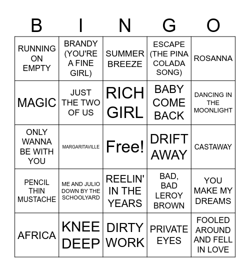 CHEESEBURGER IN PARADISE Bingo Card