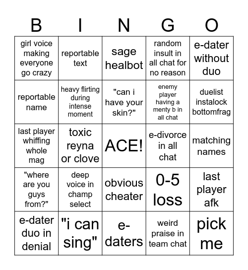 Valorant Swiftplay edition Bingo Card