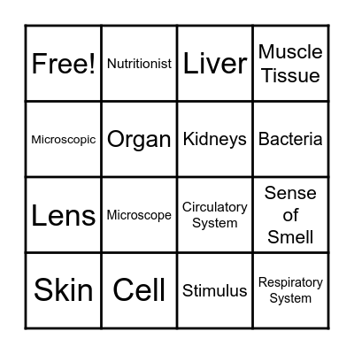 Human Body Bingo Card