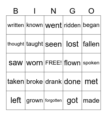 IRREGULAR VERBS (PAST SIMPLE & PAST PARTICIPLE) Bingo Card