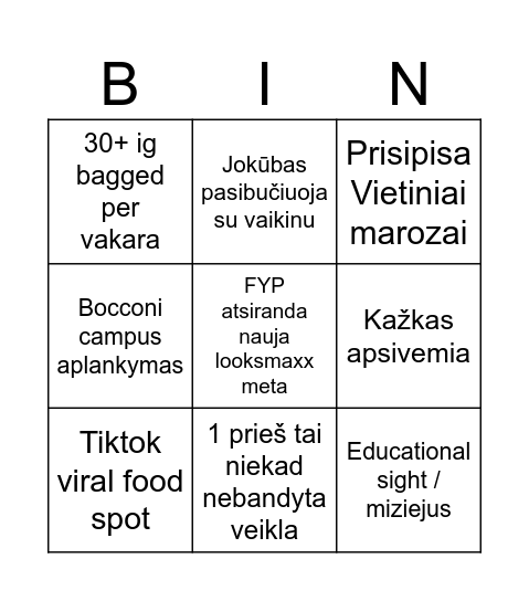 Milan 2026 Bingo Card Bingo Card