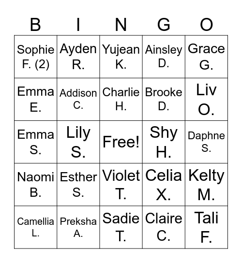 The Ethel Walker School Values Bingo Card