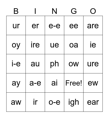 Phonics Bingo Card