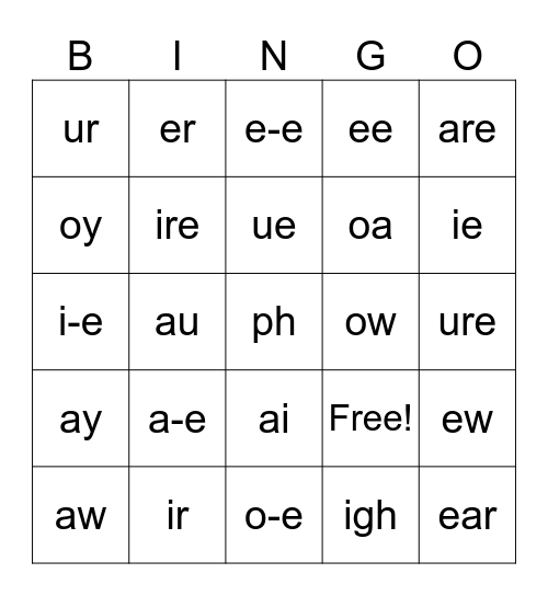 Phonics Bingo Card