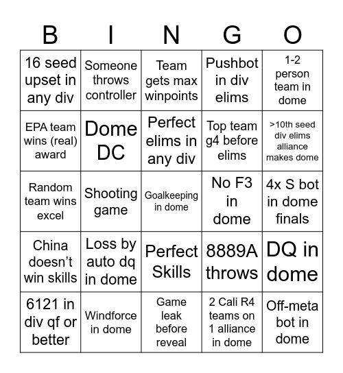 Push Back Worlds - Henry Bingo Card