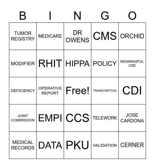 HIM Week Bingo Card