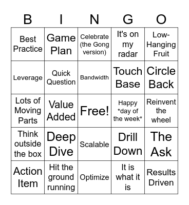 Corporate Jargon Bingo Card