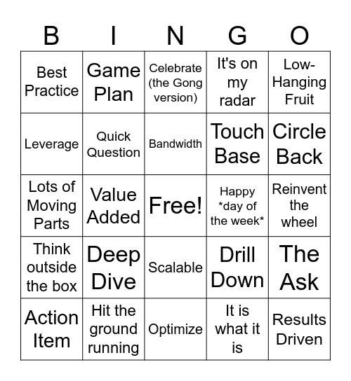 Corporate Jargon Bingo Card