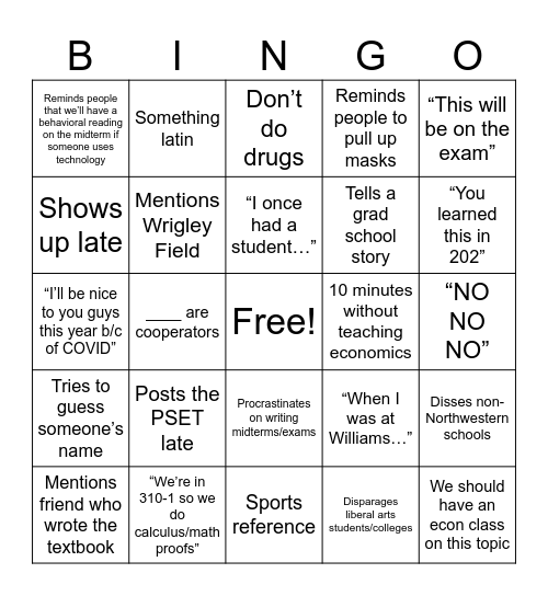 Eric Bingo Card