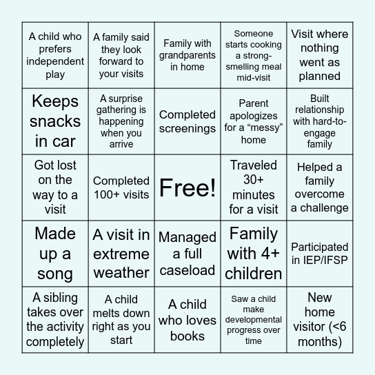 Home Visiting Bingo Card