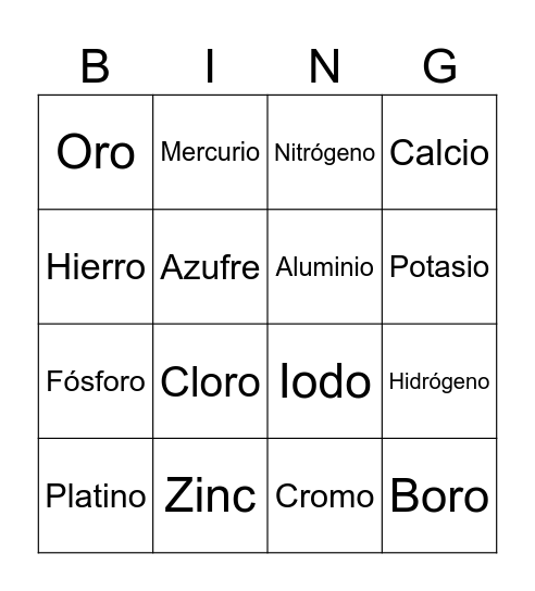 Elementos y Símbolos Bingo Card
