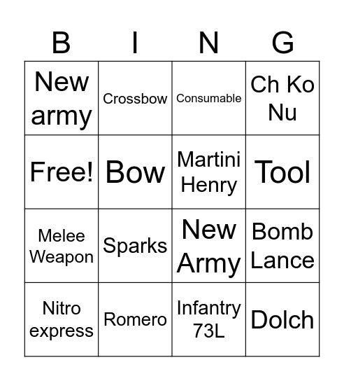 hunt showdown Bingo Card