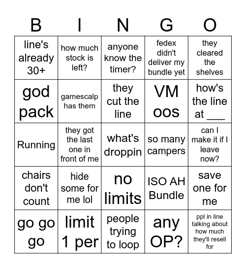 Friday Bingo Card