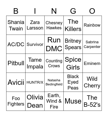 Peak Music Bingo Card