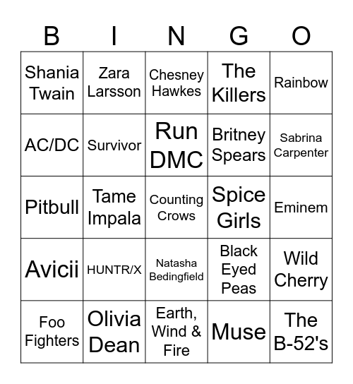 Peak Music Bingo Card