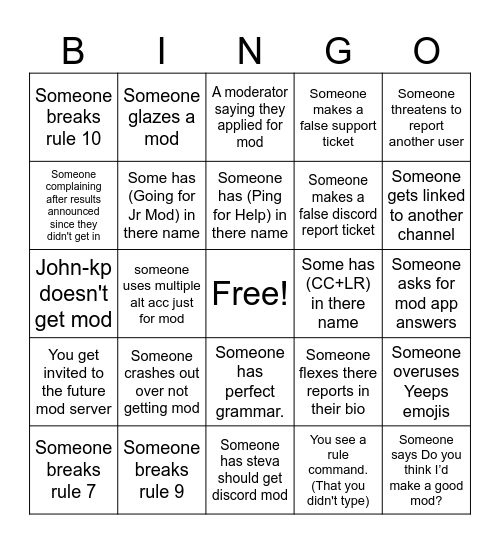 Discord mod apps bingo Card