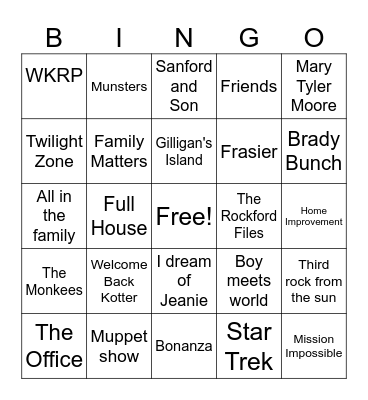 TV Show theme songs Bingo Card