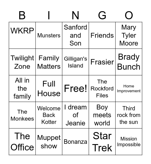 TV Show theme songs Bingo Card