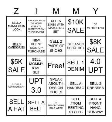ZIMMERMANN SPRING FEVER Bingo Card