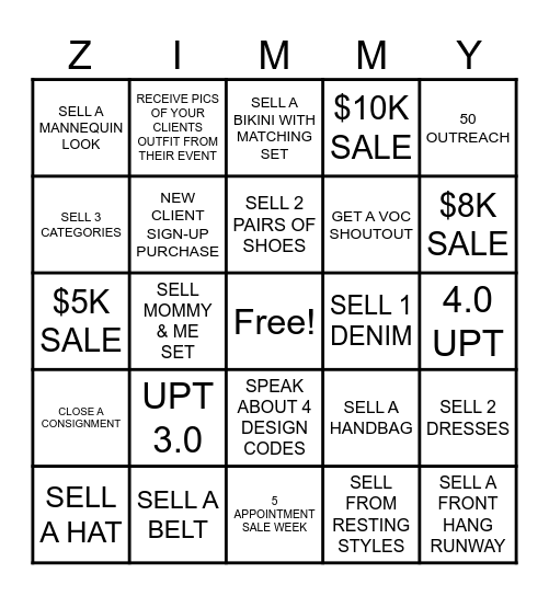 ZIMMERMANN SPRING FEVER Bingo Card