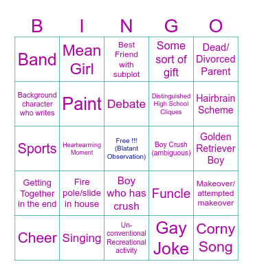 2000s coming of age movie Bingo Card