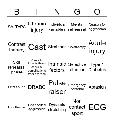 Sports Science Revision Bingo Card