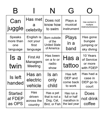Icebreaker Bingo Card