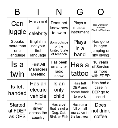 Icebreaker Bingo Card