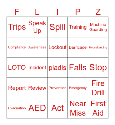 Safety Bingo Card