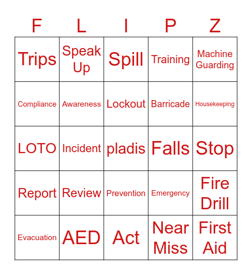 Safety Bingo Card