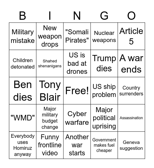 Geopolitical Bingo Card