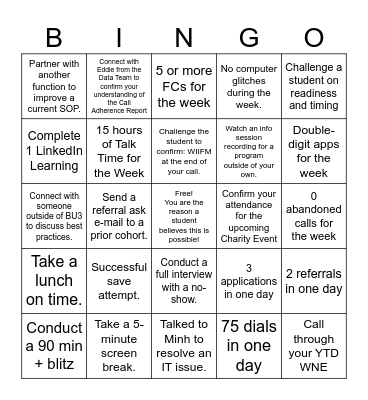 BU3 April BINGO Week 4 Bingo Card