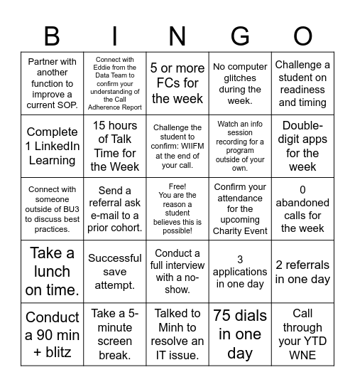 BU3 April BINGO Week 4 Bingo Card