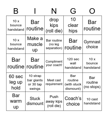 Xcel Gold Bars Bingo Card