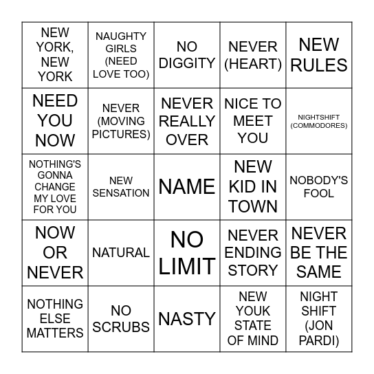 N Bingo Card