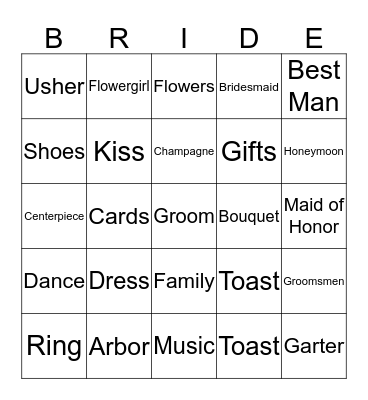 Maika's Bridal Shower Bingo Card
