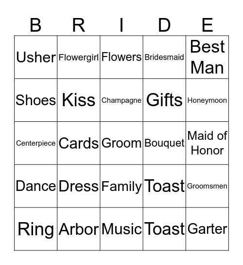 Maika's Bridal Shower Bingo Card