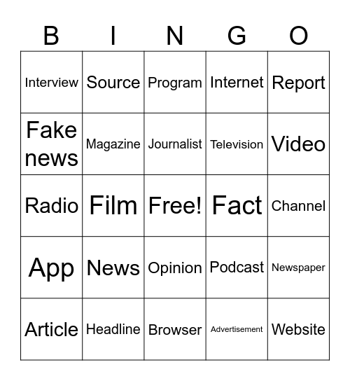 Media and Communication Bingo Card