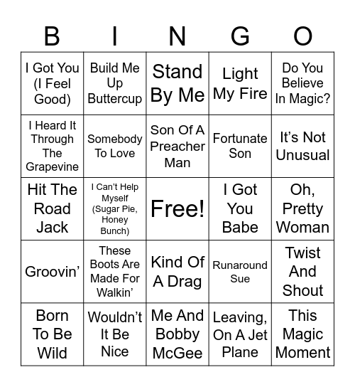 60's Hits Bingo Card