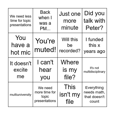 MURI Formulation BINGO Card