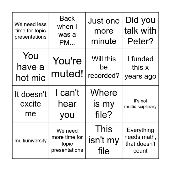 MURI Formulation BINGO Card